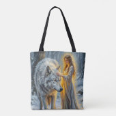 Tote Bag Déesse de l'hiver & Loup Blanc (Dos)