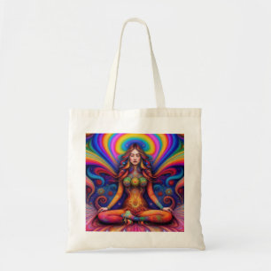 Tote Bag Déesse psychédélique Méditation arc-en-ciel Art