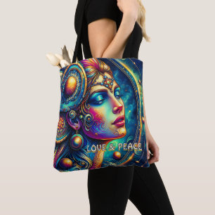 Tote Bag Déesse Tête colorée ronde Bijoux Mars -