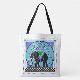 Tote Bag Défilé d'éléphants dans Aqua