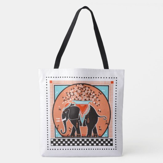Tote Bag Défilé d'éléphants en orange (Devant)