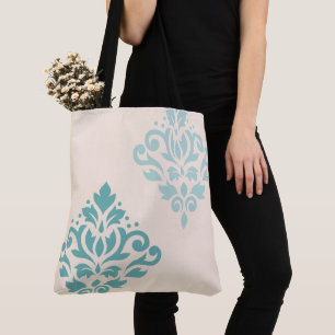 Tote Bag Défiler Damask Art I Teals on Cream