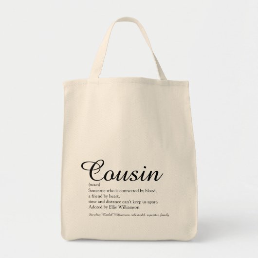Tote Bag Définition de cousin noir et blanc de script moder (Devant)