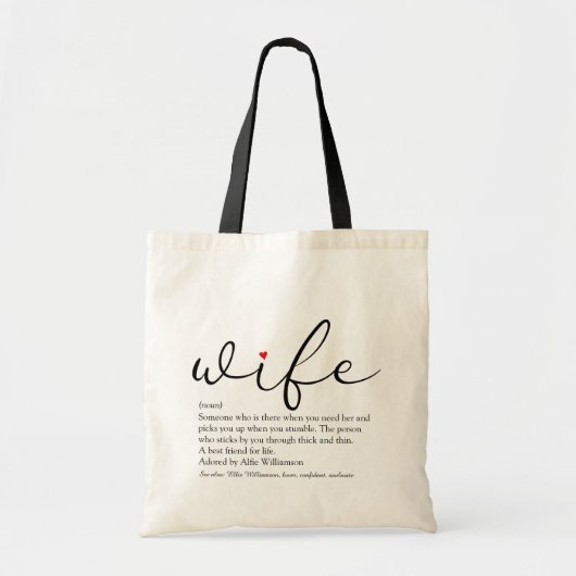 Tote Bag Définition de femme Chic Script Rouge Cœur d'amour (Devant)