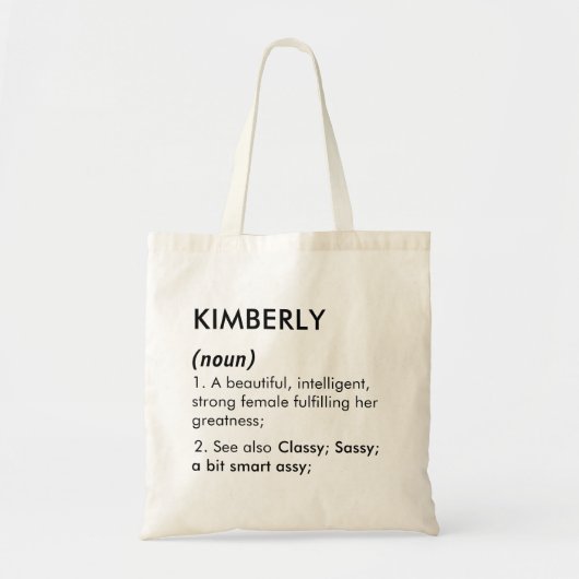Tote Bag Définition de nom Kimberly modifiable, nom personn (Devant)