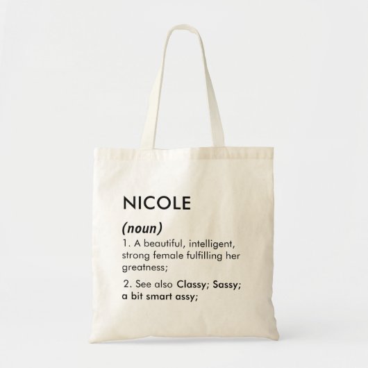 Tote Bag Définition de nom Nicole modifiable, nom personnal (Devant)