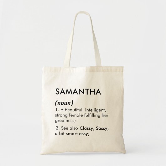 Tote Bag Définition de nom Samantha modifiable, nom personn (Devant)