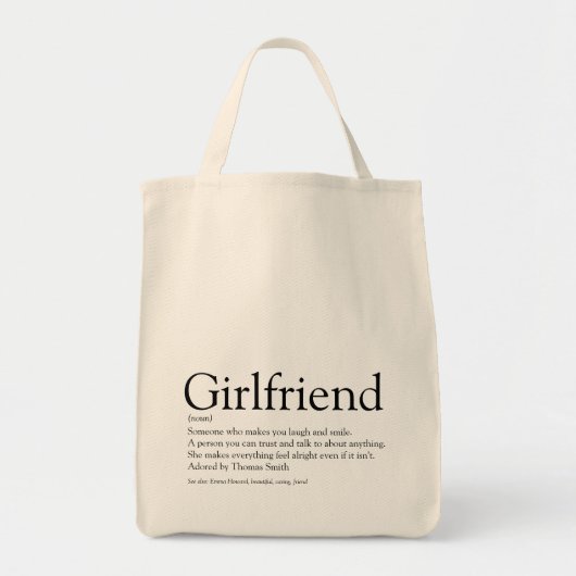 Tote Bag Définition de petite amie cœur d'amour de script (Devant)
