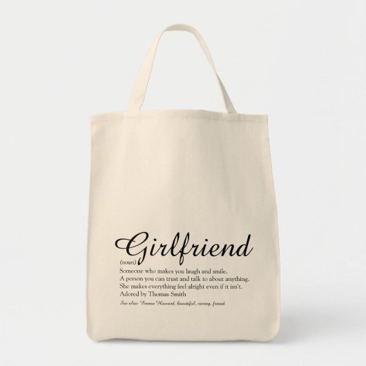 Tote Bag Définition de petite amie Écriture élégante Chic (Devant)
