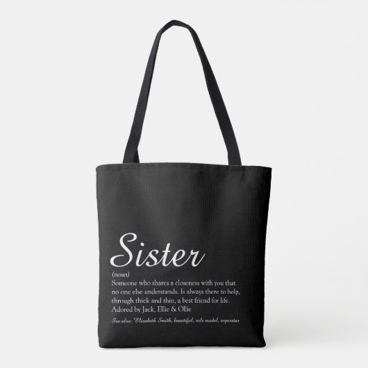 Tote Bag Définition de sœur Script Moderne Amusant (Dos)