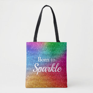 Tote Bag Dégradé Arc-en-ciel Paillettes Née pour Briller