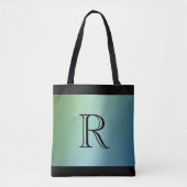 Tote Bag Dégradé bleu vert Ombre avec Monogramme (Devant)