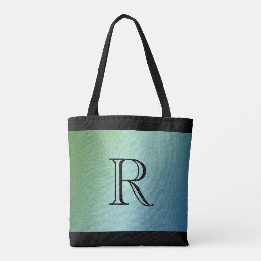 Tote Bag Dégradé bleu vert Ombre avec Monogramme (Dos)