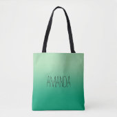 Tote Bag Dégradé Vert Foncé Moderne de Nom Manuscrit (Devant)