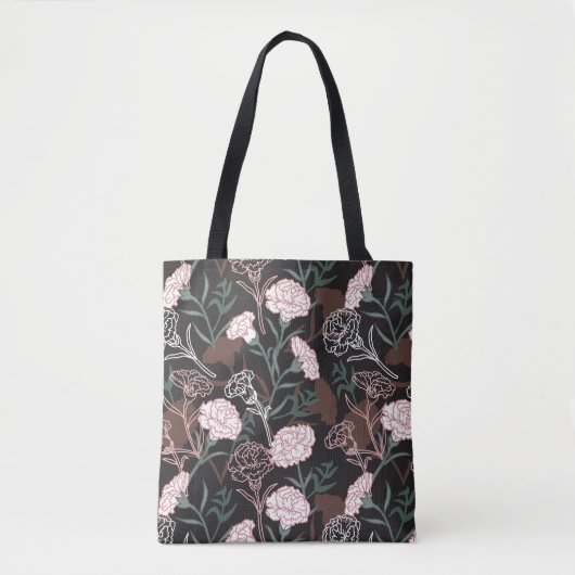 Tote Bag Délicates oeillets roses avec fleurs Feuilles vert (Devant)