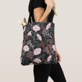 Tote Bag Délicates oeillets roses avec fleurs Feuilles vert (De près)