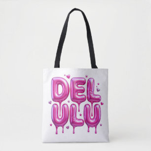Tote Bag Delulu Rose Gouge à Bulles Typographie 3D Y2K Géné