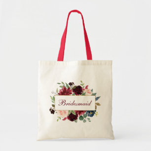 Tote Bag Demoiselle d'honneur Aquarelle Bordeaux Bleu Flora