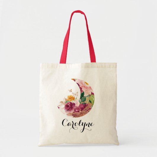 Tote Bag Demoiselle d'honneur Bohème Fleurs et Lune à l'aqu (Devant)