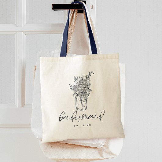 Tote Bag Demoiselle d'honneur de calligraphie de pot de fle