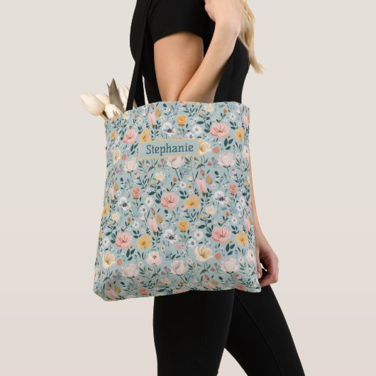 Tote Bag Demoiselle d'honneur de fleurs de pêche roses blan (De près)