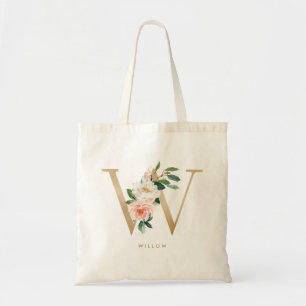 Tote Bag Demoiselle d'honneur de lettre florale de pivoine 