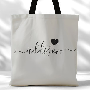 Tote Bag Demoiselle d'honneur Écriture Moderne Cœur Gris Ch