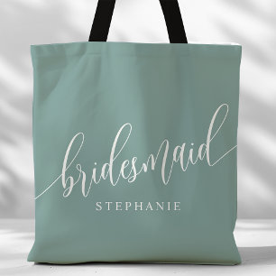 Tote Bag Demoiselle d'honneur écriture moderne sarcelle pou