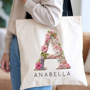 Tote Bag Demoiselle d'honneur Effet Faux Floral Monogramm