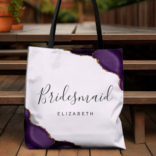 Tote Bag Demoiselle d'honneur en agate or violet lavande