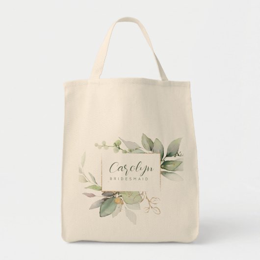 Tote Bag Demoiselle d'honneur en Eucalyptus Green Gold Mono (Devant)