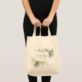 Tote Bag Demoiselle d'honneur en monogramme vert eucalyptus (Devant (produit))