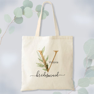 Tote Bag Demoiselle d'honneur Feuille de verdure en or Mono