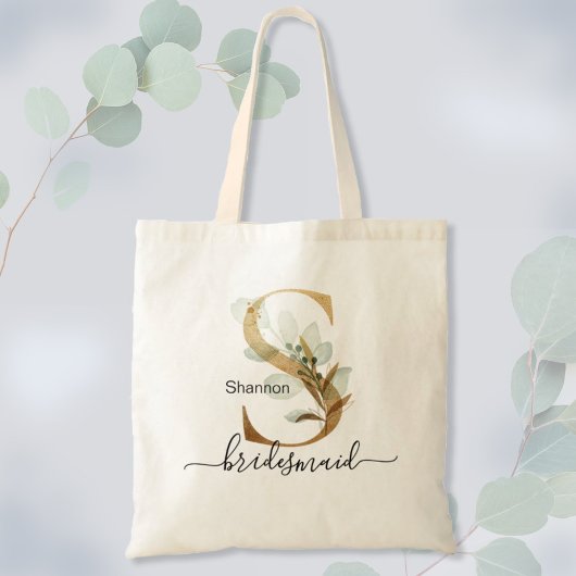 Tote Bag Demoiselle d'honneur Feuille d'or Foliage Monogram
