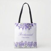 Tote Bag Demoiselle d'honneur fleurs de lavande violet nom (Devant)