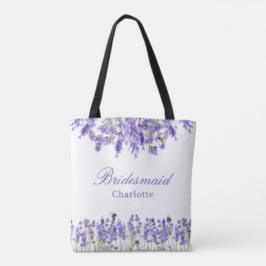 Tote Bag Demoiselle d'honneur fleurs de lavande violet nom (Dos)