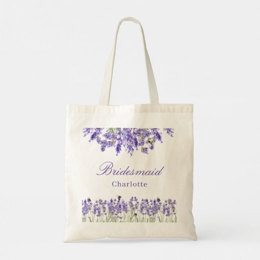 Tote Bag Demoiselle d'honneur fleurs lavande violet nom écr (Dos)