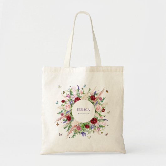 Tote Bag Demoiselle d'honneur Fleurs papillons rose violet (Devant)
