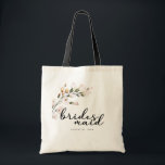 Tote Bag Demoiselle d'honneur floral rose tendre<br><div class="desc">Élégant texte "demoiselle d'honneur" avec des florales rose tendre. Ajoutez la date du mariage. Articles assortis dans cette collection.</div>