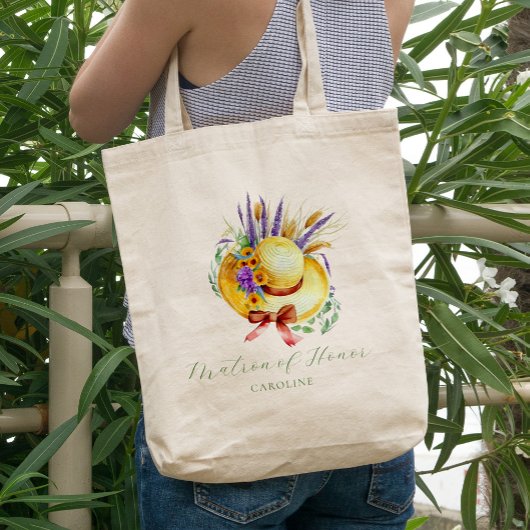 Tote Bag Demoiselle d'honneur florale boho nom 