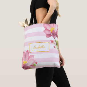 Tote Bag Demoiselle d'honneur florale de Lotus d'or rose