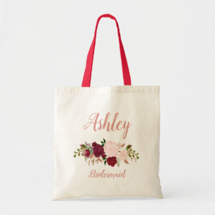 Tote Bag Demoiselle d'honneur florale personnalisée Marsala