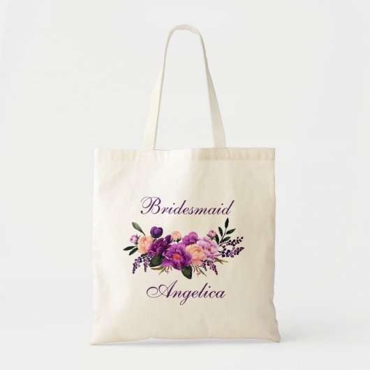 Tote Bag Demoiselle d'honneur florale pourpre (Devant)