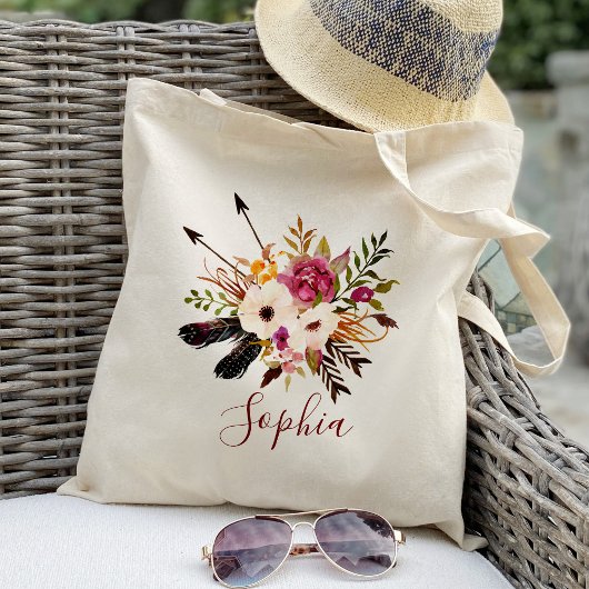 Tote Bag Demoiselle d'honneur florale rustique Personnalisé