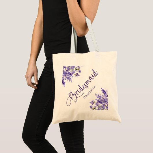 Tote Bag Demoiselle d'honneur floraux lavande violet écritu (Devant (produit))