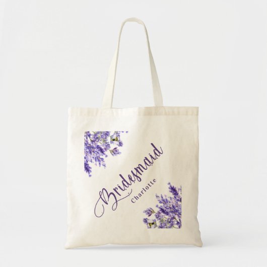Tote Bag Demoiselle d'honneur floraux lavande violet écritu (Devant)