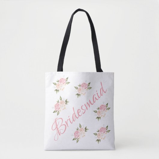 Tote Bag Demoiselle d'honneur Joli écriture florale rose (Devant)