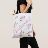 Tote Bag Demoiselle d'honneur Joli écriture florale rose (De près)
