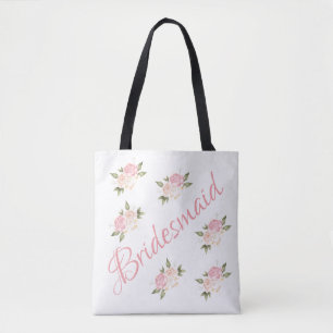 Tote Bag Demoiselle d'honneur Joli floral rose Script