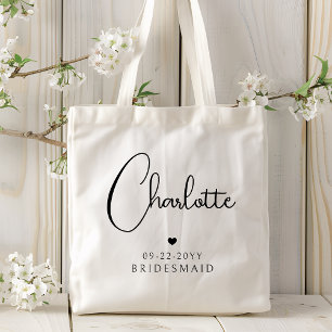 Tote Bag Demoiselle d'honneur Mariage Écriture Moderne Nom